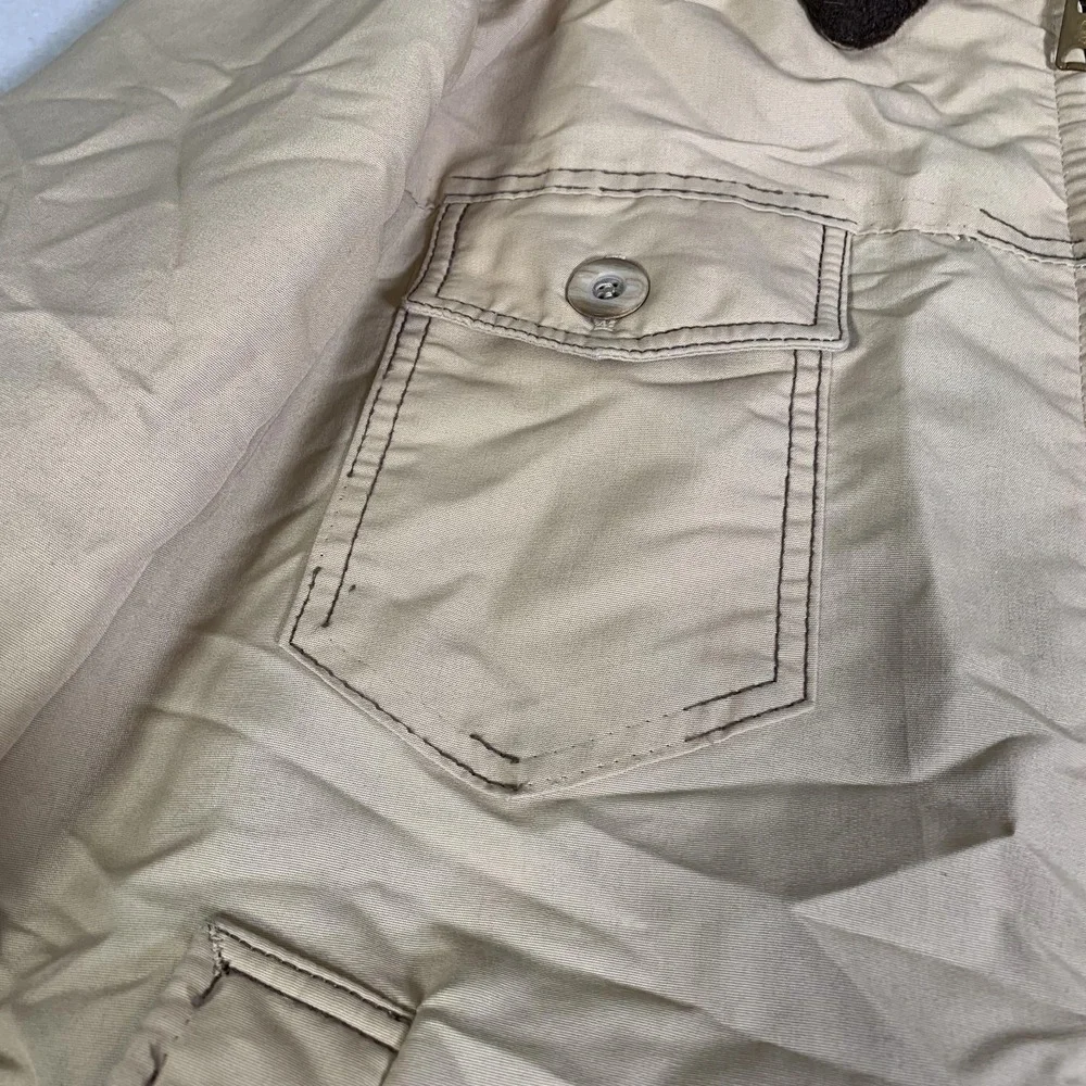 Vintage William Barry Coat Mens 44 Beige Canvas Faux Fur Lined Parka 70s USA